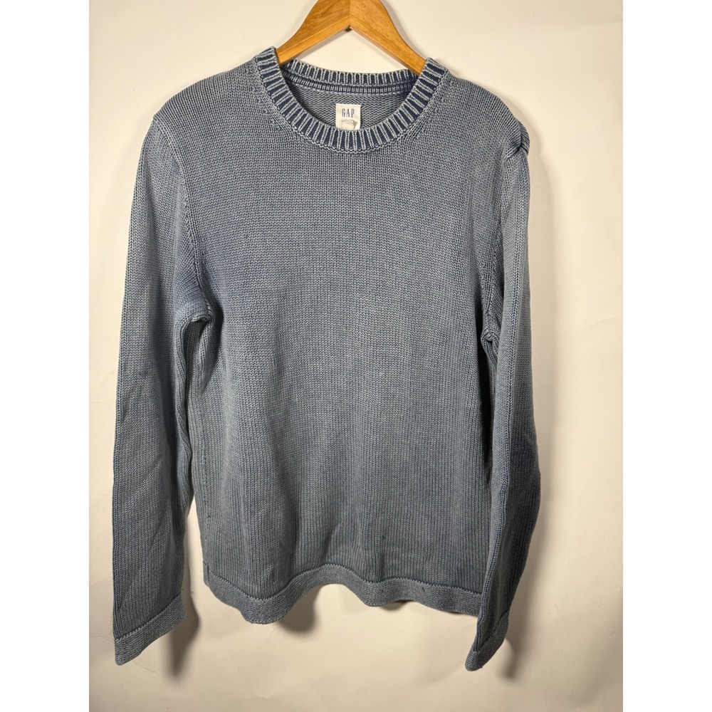 GAP Men's Blue Washed Knit Crew Neck‎ Long Sleeve Sweater M